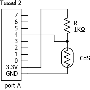 Tessel 2とCdSセルの分圧回路
