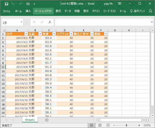 一行につき1つのデータの内容を記述したExcelファイル）