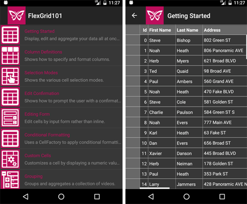 図3　FlexGridサンプルをAndroidでの実行画面