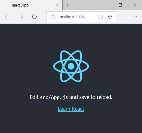 図1　create-react-appで生成したプロジェクトの実行結果（p001-default）