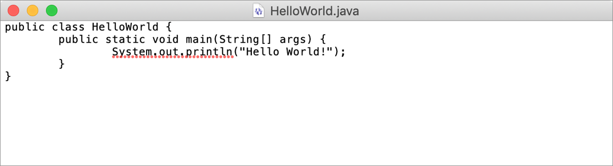 図1：HelloWorld.javaをテキストエディットで表示させた画面