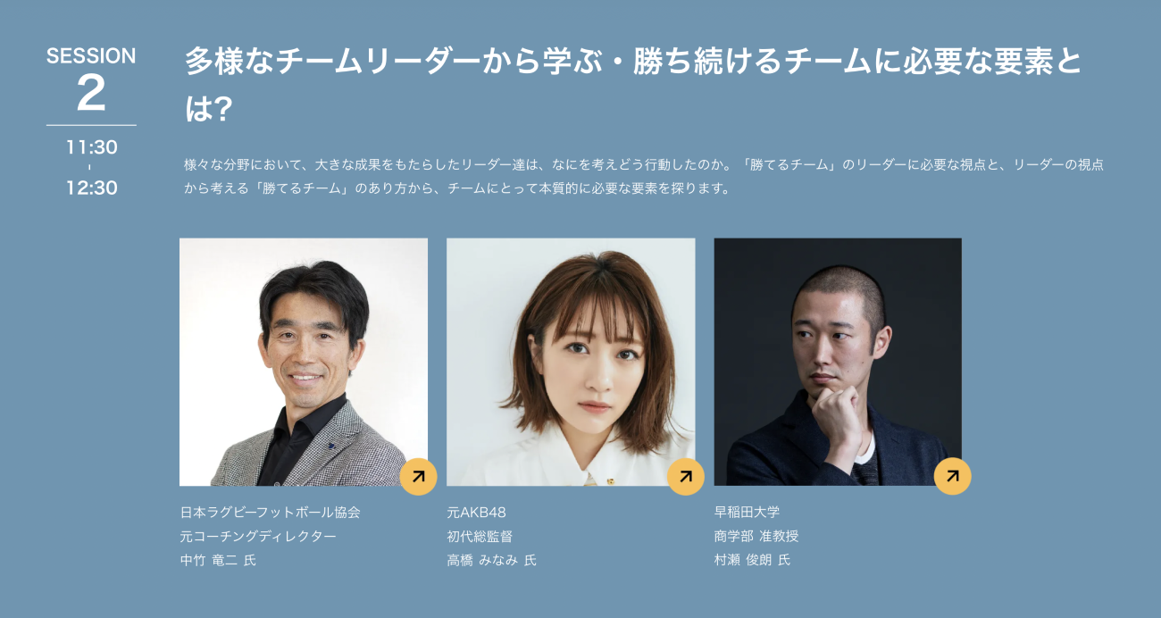 Session2「~多様なチームリーダーから学ぶ・ 勝ち続けるチームに必要な要素とは?~」