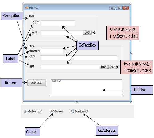 Form1のコンポーネントの配置