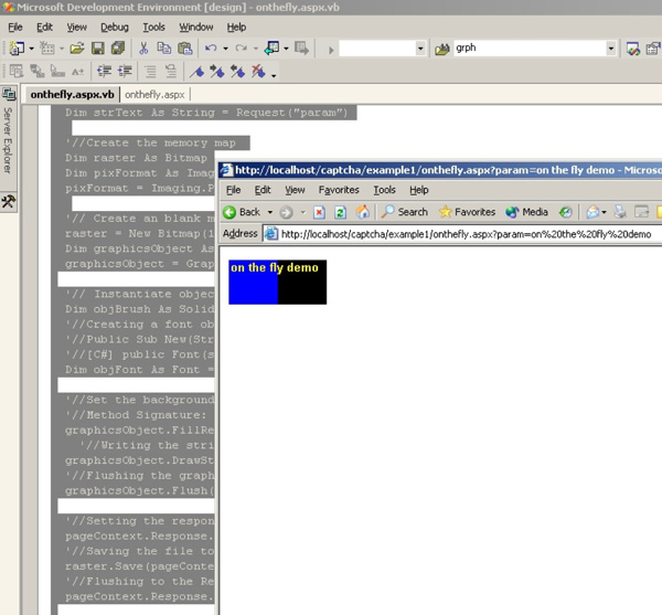 図1.19:動的な画像生成のデモ(手前はIE、後ろはVS IDE) 図1.19:動的な画像生成のデモ(手前はIE、後ろはVS IDE)