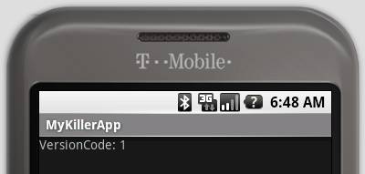 図1　アプリケーションの実行：アプリケーションのversionCodeが表示される