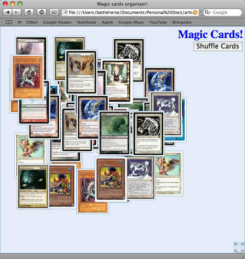 図6 「Magic, The Gathering」用の架空のダッシュボード:カードをシャッフルしているところ。