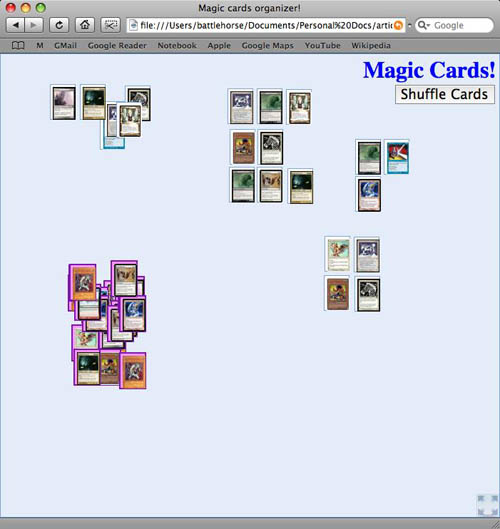 図7 「Magic, The Gathering」用の架空のダッシュボード:ズームレベルを変えてカードをグループ分けしているところ。