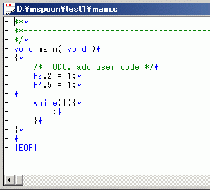 図6:main.cを開いて、前回作ったプログラムを表示させる