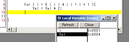 図6:2回目の実行が終わったところ。Valが4になっている。
