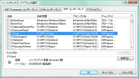 アセンブリ名が「C1.WPF.C1Chart」のコンポーネント「C1Chart」を選択する