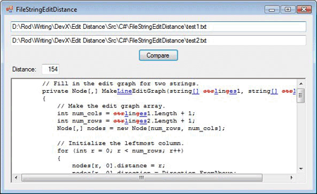 図3 ファイルどうしの比較:FileStringEditDistanceプログラムは、2つのファイルを文字列として扱って相違点を見つける
