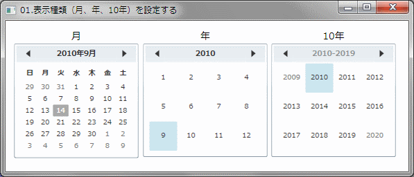 表示種類（月,年,10年）を設定する例