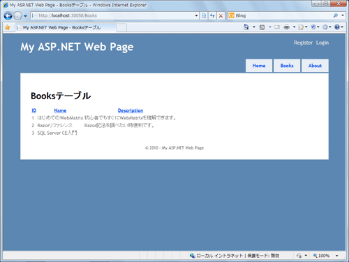 図18 サンプルWebサイトのデータグリッド表示ページ