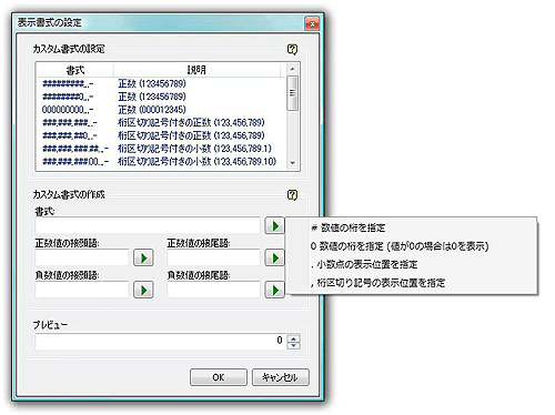 表示書式を設定するダイアログ