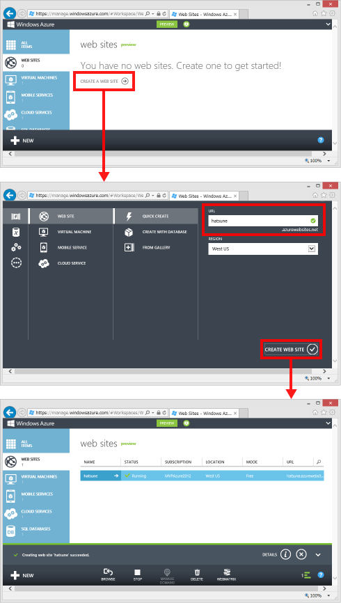 図10　空のWindows Azure Webサイトの作成