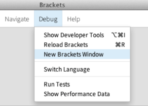 図4.コードを適切にテストするためにDebug（デバッグ）メニューから新しいBracketsウィンドウを開く。