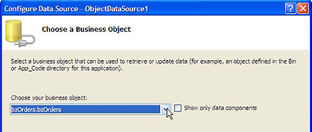 図3 新しいObjectDataSourceを右クリックしてビジネスオブジェクトを選択する 図3 新しいObjectDataSourceを右クリックしてビジネスオブジェクトを選択する