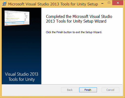 VS2013 for Unityのインストール完了