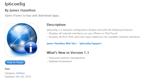 図5. iPhone(iOS)で使えるIPv6ネットワークツール