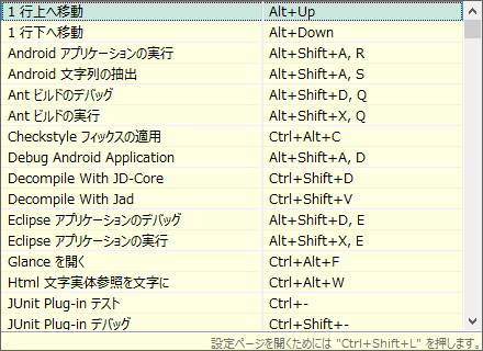 ショートカット一覧