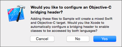 Objective-Cのファイルを配置する際のアラート