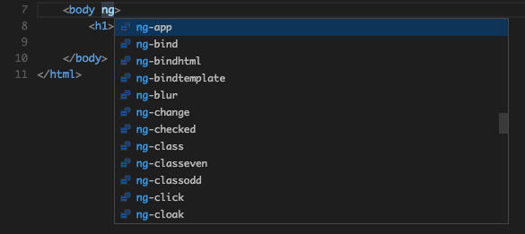 図9　AngularJSディレクティブ属性のコード補完をサポート