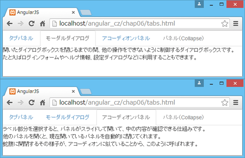 タブクリックでパネル表示を切り替え