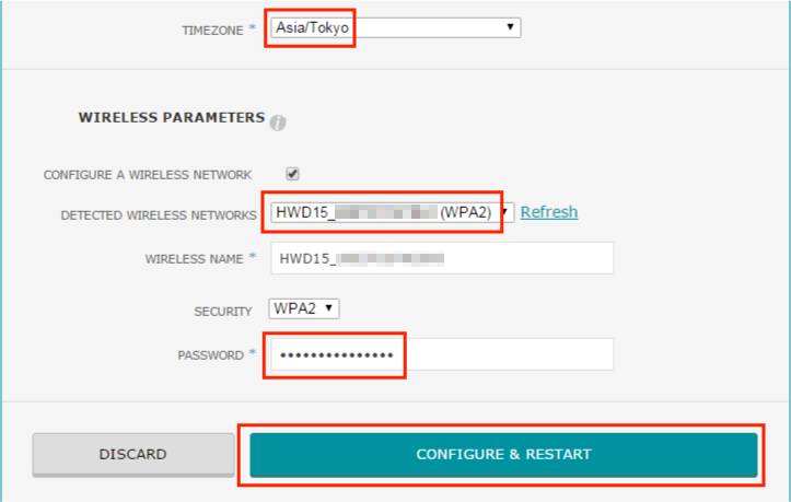 WIRELESS PARAMETERSセクションの設定