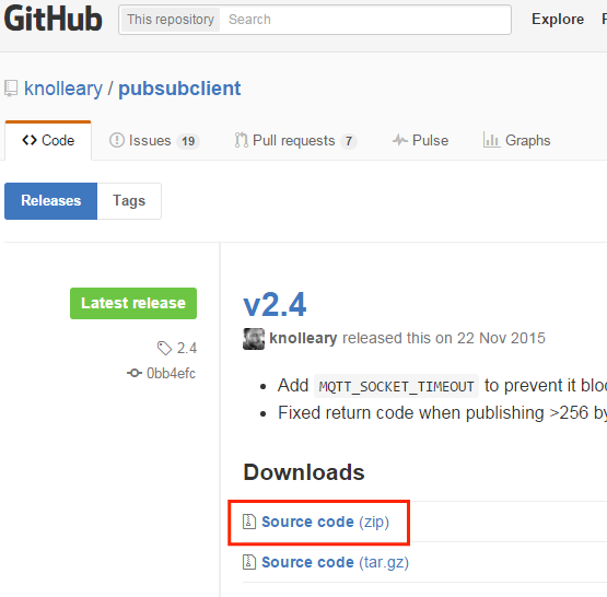 PubSubClient GitHub source codeリンクを選択