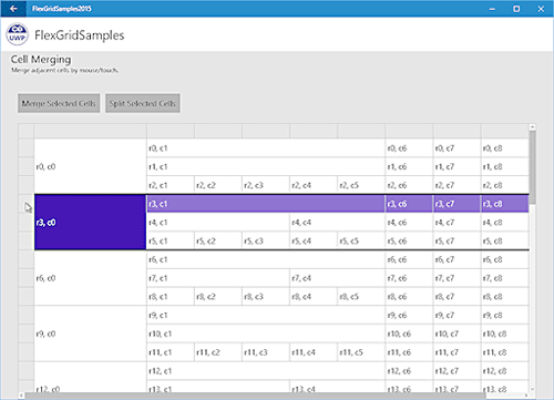 FlexGridではセルを結合して表示できます（画像はデスクトップですが、もちろんMobileも）