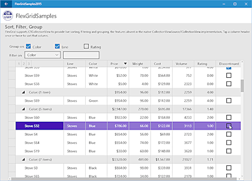 FlexGridでは簡単にグルーピング／ソート／フィルタリングできます