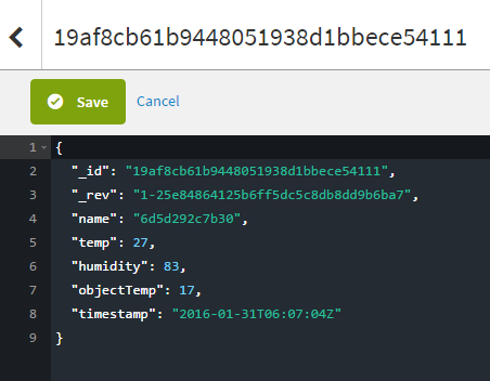 CloudantにJSON形式で保存されたデータ