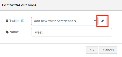 Twitterノードの編集画面でペンのアイコンをクリック