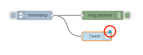 Twitterノードのステータスが青くなっていれば設定は完了