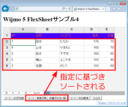 図5　リスト5の条件でソートを実行（004_wijmo_flexsheet4.html）