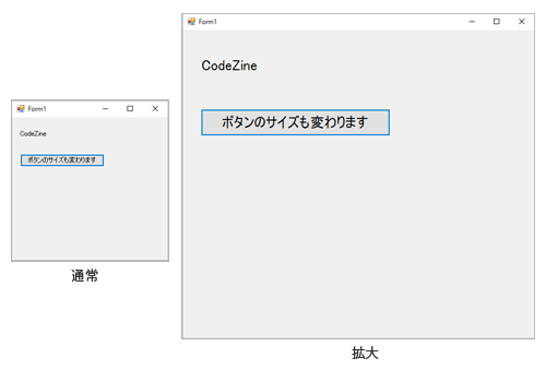 ウィンドウサイズを変更するとコントロールのサイズや相対位置が自動調整される