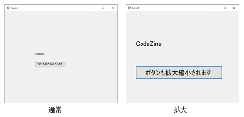 ウィンドウをズーム操作するとコントロールが拡大される