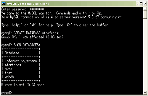 MySQL Command Line Clientでデータベースを作成 MySQL Command Line Clientでデータベースを作成