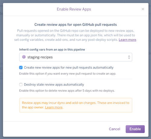 図6　「Enable Review Apps」設定画面