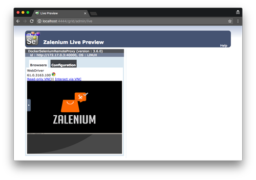 Zaleniumのコンソール