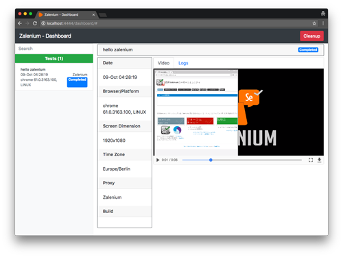 Zalenium Dashboard