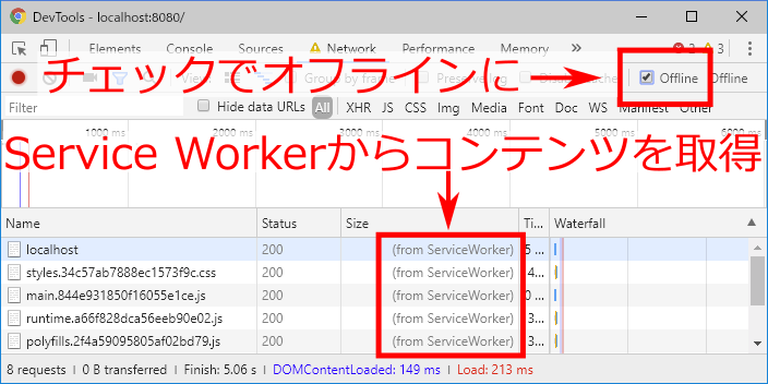 図12：Chromeブラウザーのデベロッパーツールでキャッシュを確認（p001-default）