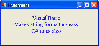 図3　StringFormatを使用した位置合わせ。StringFormatオブジェクトによって、テキストを基点に対してどのように配置するかが決定される。