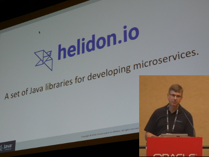 Helidonの発表（DEV5539）と発表者のJoe Dipol氏（氏の画像は同発表の動画より）