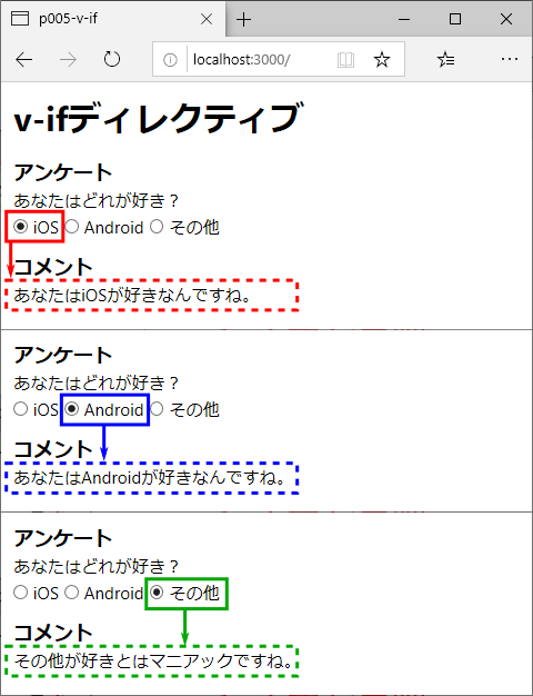 図5：v-ifディレクティブのサンプル（p005-v-if）