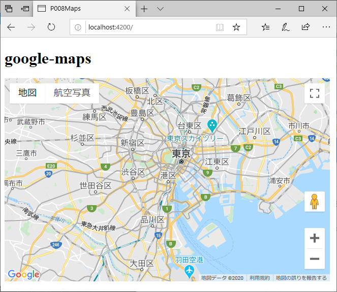 図10：Google MapsをAngularのWebページに表示（p008-maps）