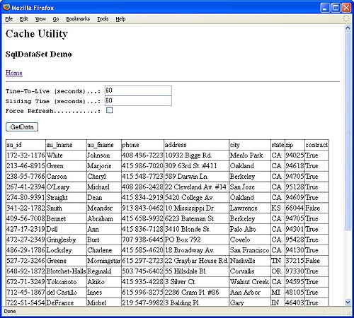 図1：DataSetの結果が表示されたASP.NET Webページ
