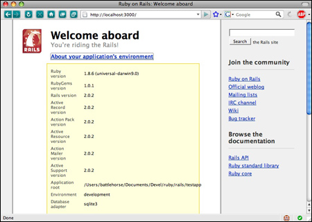 図5　新たに作成したRails 2.0アプリケーションのウェルカム画面