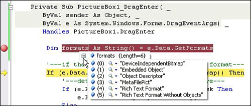 図7　ワードパッドからドロップされた画像のデータタイプを調べる