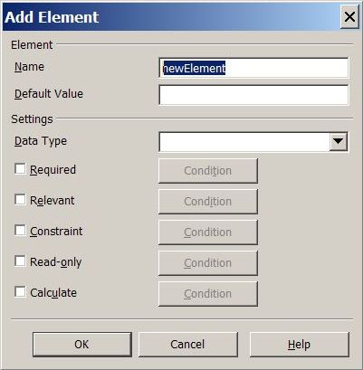 図4　［Add Element］ダイアログでは、フォームのインスタンスデータに要素を追加できる